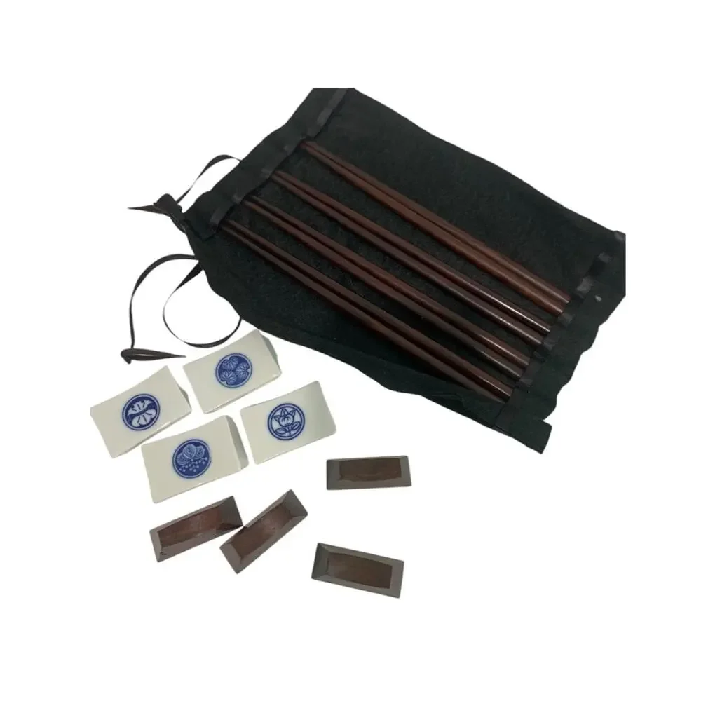 Wooden and Porcelain Chopstick Serving Set 4 Person